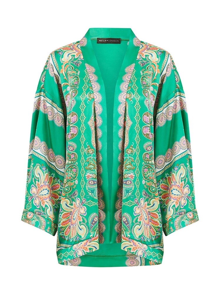 Mela Green Paisley Print Satin Kimono Jacket - Image 5 of 5 Mela Green Paisley Print Satin Kimono Jacket - Image 5 of 5