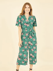 Mela Green Animal Print Jumpsuit With Angel Sleeves - Image 1 of 5