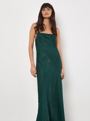 Apricot Green Backless Satin Slub Maxi Dress - Image 1 of 5