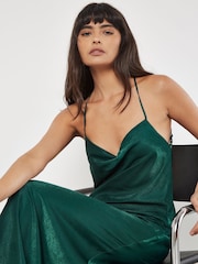 Apricot Green Backless Satin Slub Maxi Dress - Image 3 of 5