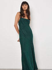Apricot Green Backless Satin Slub Maxi Dress - Image 4 of 5