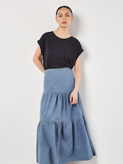 Apricot Blue 100% Cotton Tiered Denim Skirt - Image 2 of 5