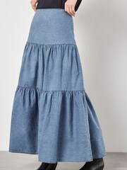 Apricot Blue 100% Cotton Tiered Denim Skirt - Image 3 of 5