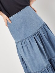 Apricot Blue 100% Cotton Tiered Denim Skirt - Image 5 of 5