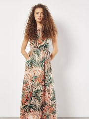Apricot Green Painterly Tropical Midi Dress - Image 1 of 8