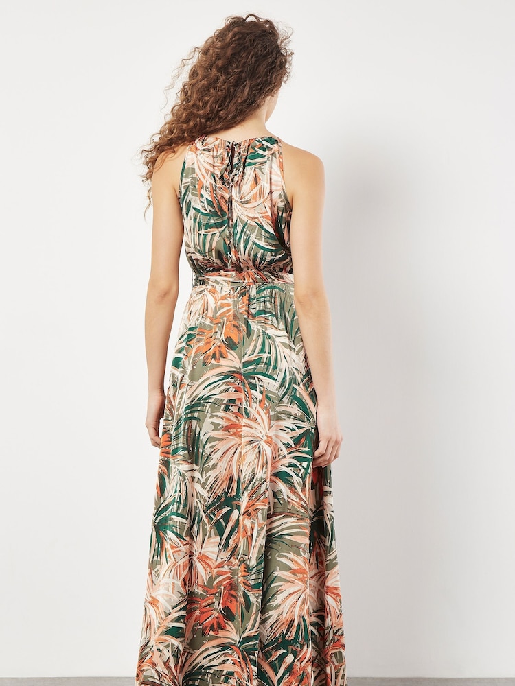 Apricot Green Painterly Tropical Midi Dress - Image 2 of 8 Apricot Green Painterly Tropical Midi Dress - Image 2 of 8