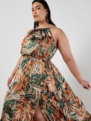 Apricot Green Painterly Tropical Midi Dress - Image 4 of 8