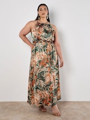 Apricot Green Painterly Tropical Midi Dress - Image 5 of 8