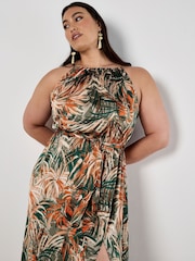 Apricot Green Painterly Tropical Midi Dress - Image 6 of 8