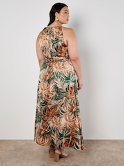 Apricot Green Painterly Tropical Midi Dress - Image 7 of 8