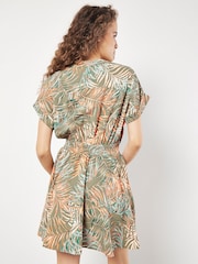 Apricot Green Leaf Smock Waist Mini Dress - Image 2 of 4