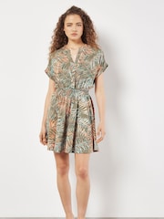 Apricot Green Leaf Smock Waist Mini Dress - Image 3 of 4