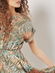 Apricot Green Leaf Smock Waist Mini Dress - Image 4 of 4