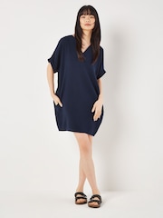 Apricot Blue Oversized Tetra 100% Cotton V-Neck Dress - Image 1 of 4