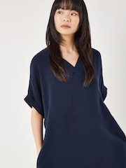Apricot Blue Oversized Tetra 100% Cotton V-Neck Dress - Image 2 of 4