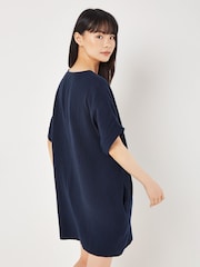 Apricot Blue Oversized Tetra 100% Cotton V-Neck Dress - Image 3 of 4