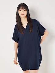 Apricot Blue Oversized Tetra 100% Cotton V-Neck Dress - Image 4 of 4