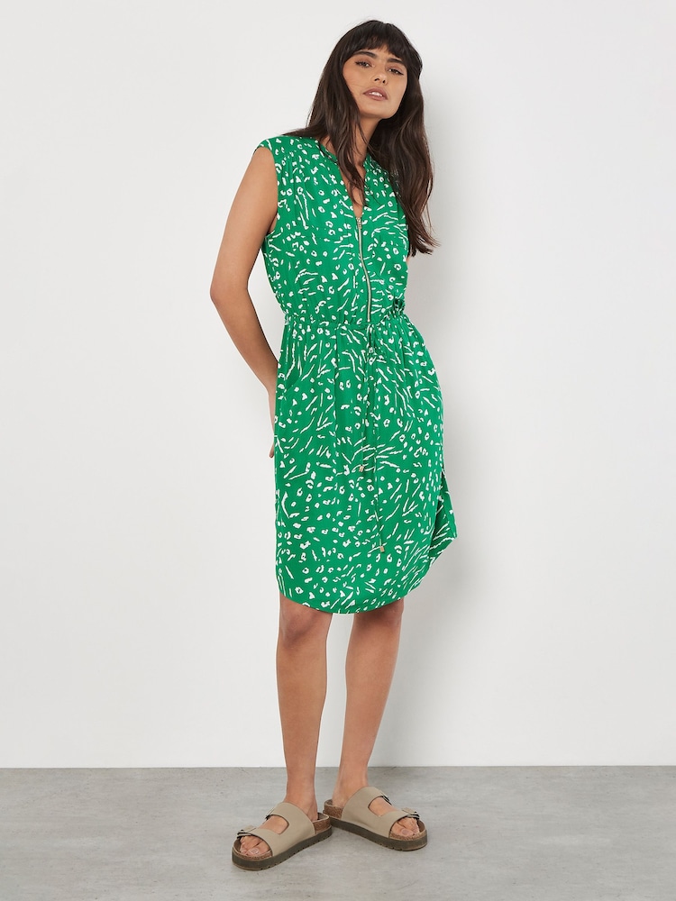 Apricot Green Zebra And Leopard Abstract Zip Dress - Image 1 of 4