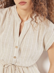 Apricot Natural Striped Palazzo Tie Through Linen Mix Jumpsuit - Image 3 of 6