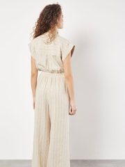 Apricot Natural Striped Palazzo Tie Through Linen Mix Jumpsuit - Image 4 of 6