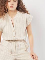 Apricot Natural Striped Palazzo Tie Through Linen Mix Jumpsuit - Image 5 of 6