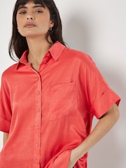 Apricot Red Satin Slub Resort Shirt - Image 2 of 5
