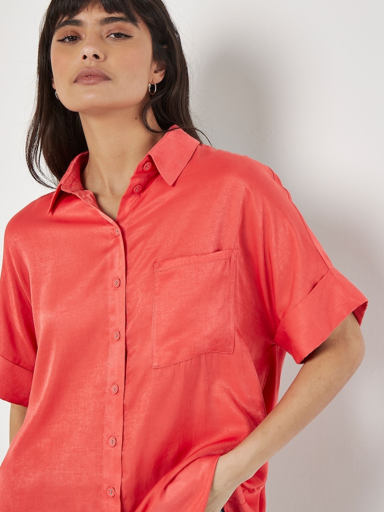 Apricot Red Satin Slub Resort Shirt - Image 2 of 5