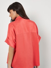 Apricot Red Satin Slub Resort Shirt - Image 3 of 5
