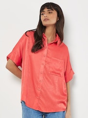 Apricot Red Satin Slub Resort Shirt - Image 4 of 5