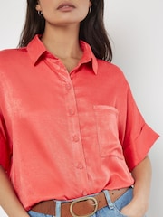 Apricot Red Satin Slub Resort Shirt - Image 5 of 5