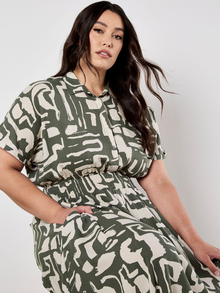 Apricot Green Grecian Geo Shirt Midaxi Dress - Image 8 of 8