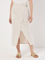 Apricot Cream Cargo Pocket Wrap Skirt With A Touch of Linen - Image 1 of 5