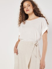 Apricot Cream Cargo Pocket Wrap Skirt With A Touch of Linen - Image 2 of 5
