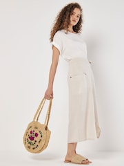 Apricot Cream Cargo Pocket Wrap Skirt With A Touch of Linen - Image 4 of 5