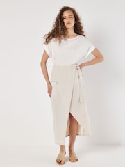 Apricot Cream Cargo Pocket Wrap Skirt With A Touch of Linen - Image 5 of 5