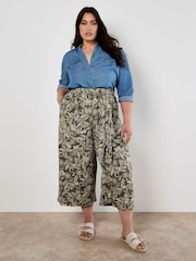 Apricot Green Batik Leaf Belted Culotte Trousers - Image 1 of 4