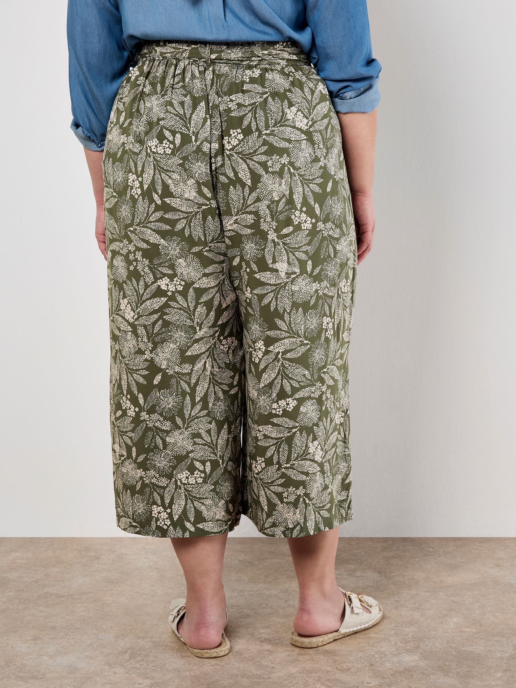 Buy Apricot Green Batik Leaf Belted Culotte Trousers from Next