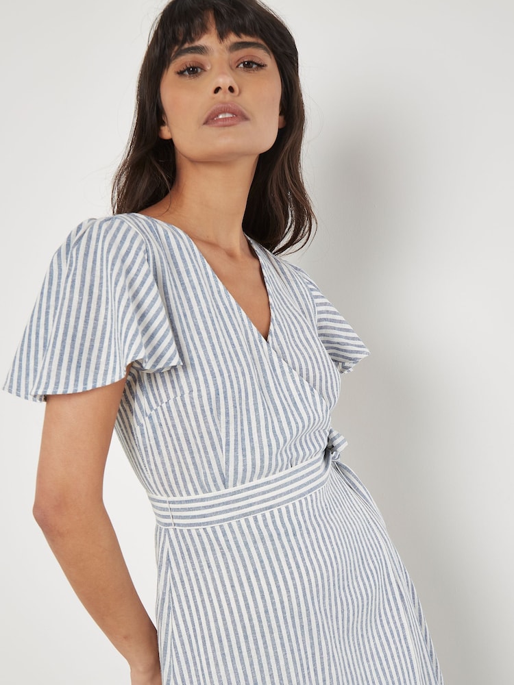 Apricot Blue Oxford Stripe Wrap Dress - Image 3 of 3 Apricot Blue Oxford Stripe Wrap Dress - Image 3 of 3