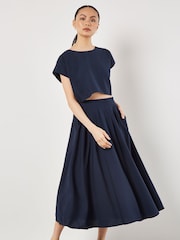 Apricot Blue Slub Pleat A-Line Midi Skirt - Image 2 of 4