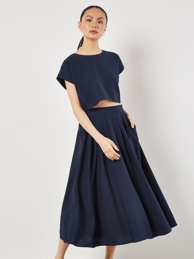 Apricot Blue Slub Pleat A-Line Midi Skirt - Image 2 of 4