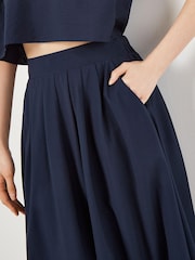 Apricot Blue Slub Pleat A-Line Midi Skirt - Image 3 of 4