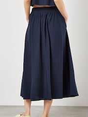 Apricot Blue Slub Pleat A-Line Midi Skirt - Image 4 of 4