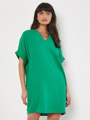 Apricot Green Oversized Tetra 100% Cotton V-Neck Dress - Image 2 of 4