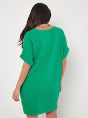 Apricot Green Oversized Tetra 100% Cotton V-Neck Dress - Image 3 of 4