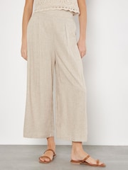 Apricot Natural Pleat Linen 3/4 Palazzo Trousers - Image 2 of 4