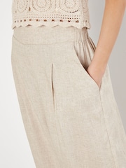Apricot Natural Pleat Linen 3/4 Palazzo Trousers - Image 3 of 4