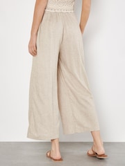 Apricot Natural Pleat Linen 3/4 Palazzo Trousers - Image 4 of 4