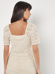 Apricot Natural Crochet Knit Circles Top - Image 2 of 4