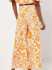 Apricot Orange Floral Print Palazzo 100% Cotton Trousers - Image 3 of 4