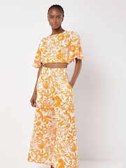 Apricot Orange Floral Print Palazzo 100% Cotton Trousers - Image 4 of 4